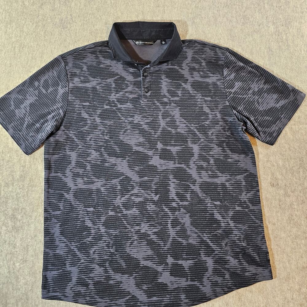 TRAVIS MATHEW MEN'S POLO GREY/NAVY BLUE Short Sleeve.  SIZE L